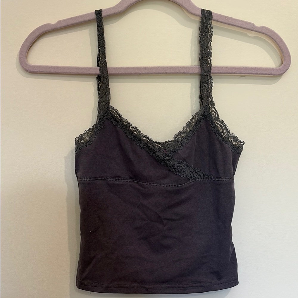 Edikted Amilia Lace Trim Dark Gray Tank Top